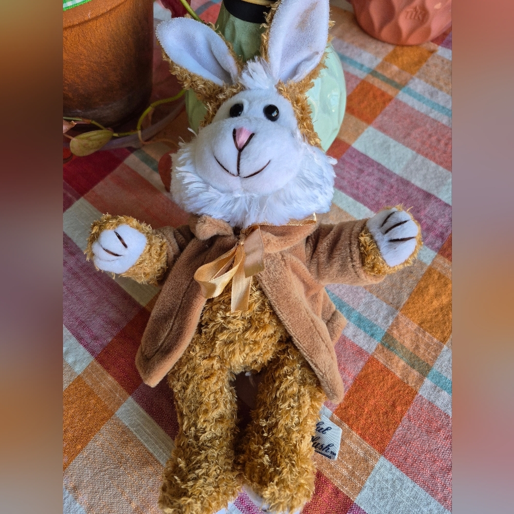 Brown and White Stuffed Bunny Toy